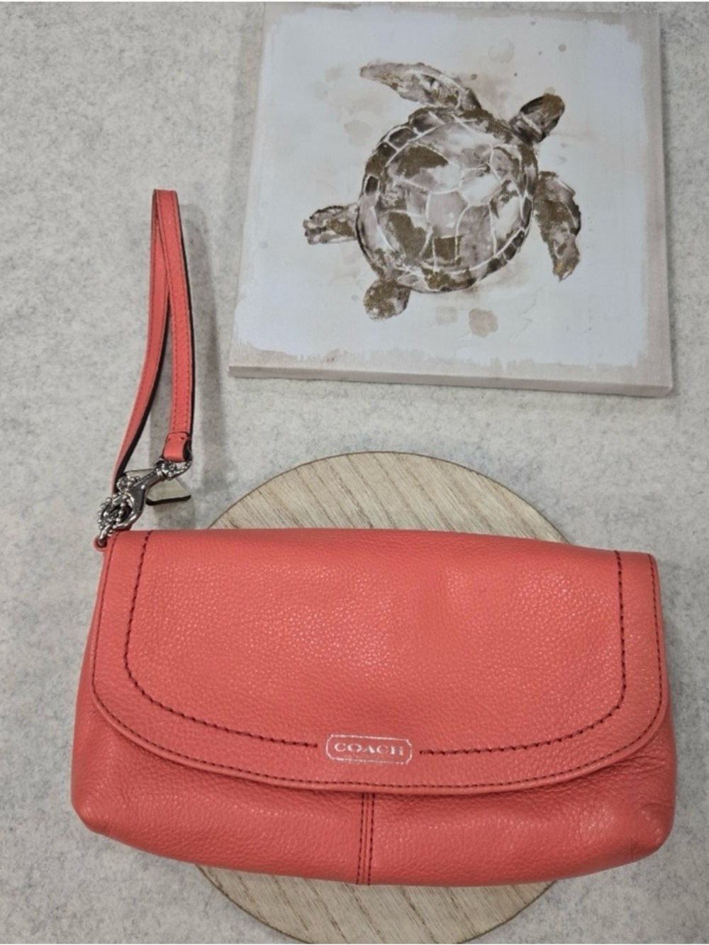 Coach Coral Leather Large Wristlet